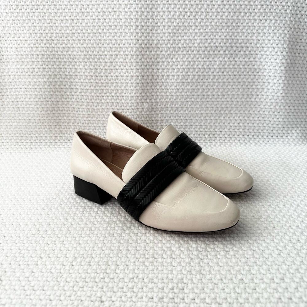 AD & Daughter Ivory Black Woven Band Corya Keeper Low Black Heel Loafer 6.5 - Picture 2 of 12